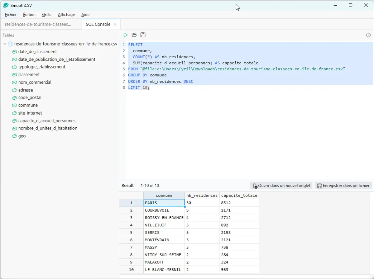 Console SQL de SmoothCSV