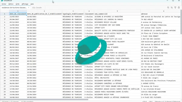 Interface de SmoothCSV avec un fichier CSV ouvert